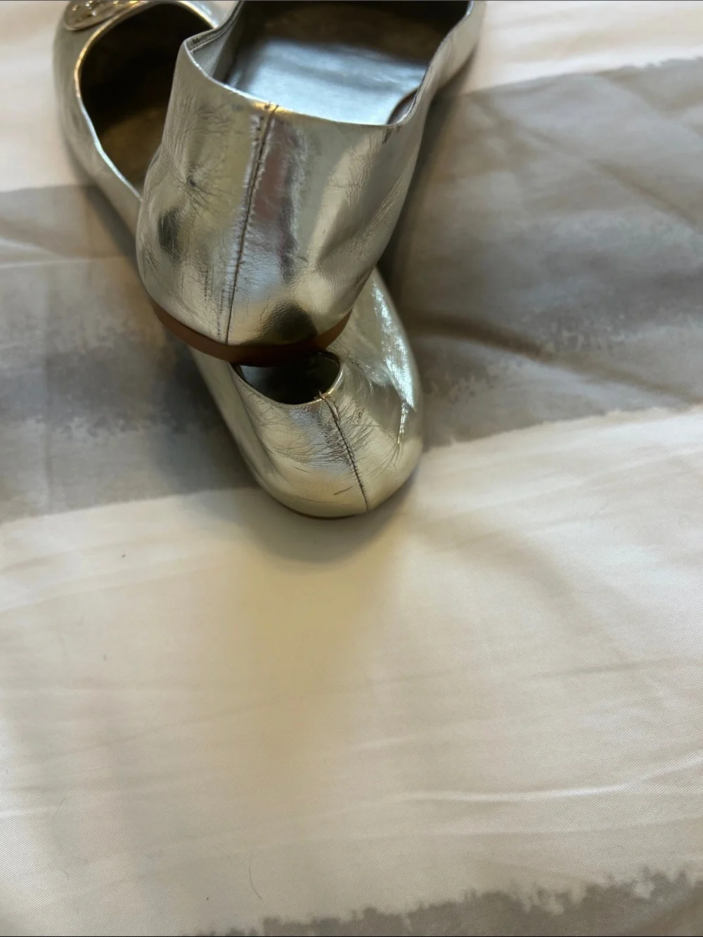 Tory Burch Metallic Silver Emelyn Logo Ballet Flats